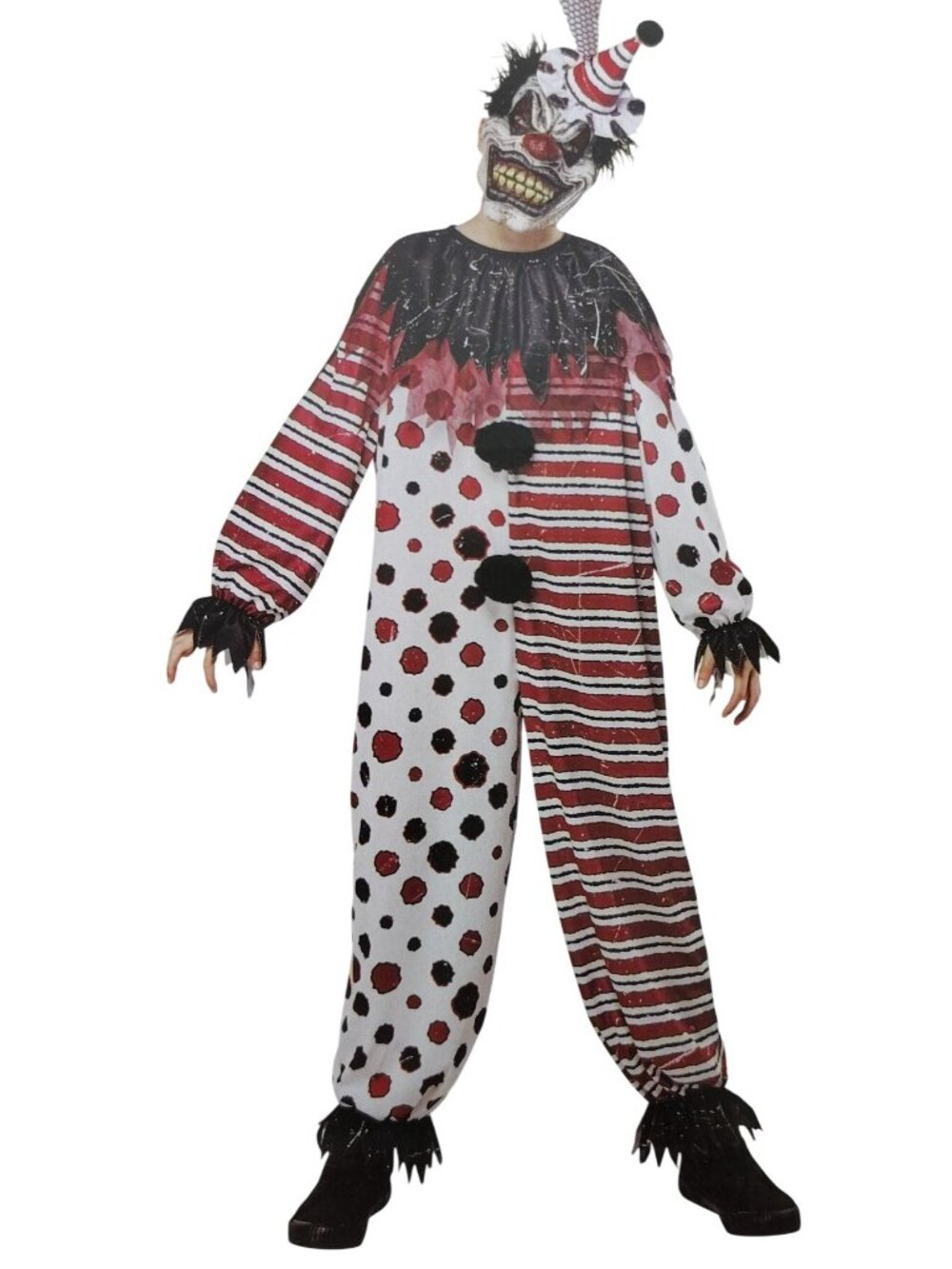 Way To Celebrate Creepy Clown Costume Boys Medium 8 Jumpsuit Mask Costume